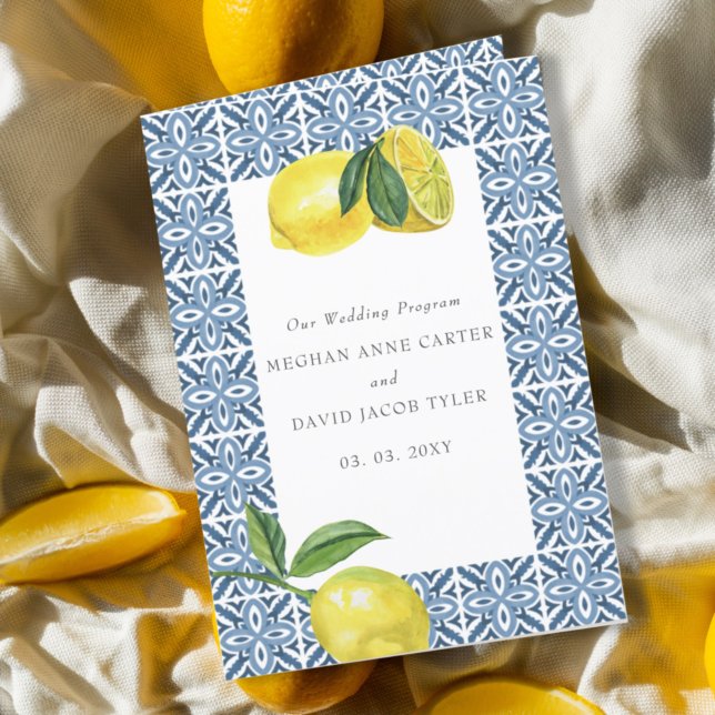 Sicilian Mediterranean Blue Tiles Lemons Wedding   Programme (Creator Uploaded)