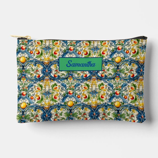 Sicilian Mediterranean citrus blue tiles Accessory Pouch (Front)