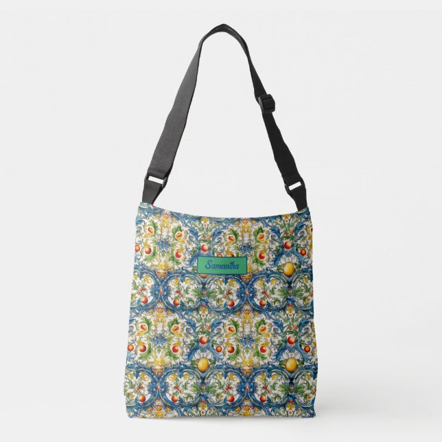 Sicilian Mediterranean citrus blue tiles Crossbody Bag (Front)
