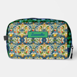 Sicilian Mediterranean citrus blue tiles Dopp Kit