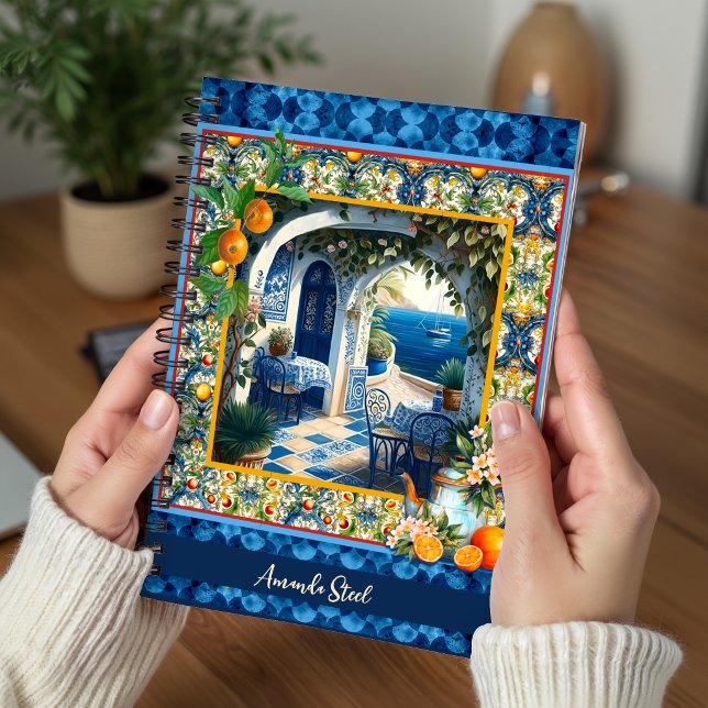 Sicilian Mediterranean citrus blue tiles Notebook (Creator Uploaded)