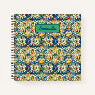 Sicilian Mediterranean citrus blue tiles Notebook