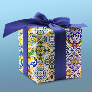 Sicilian Mediterranean Green Tile Pattern Wrapping Paper