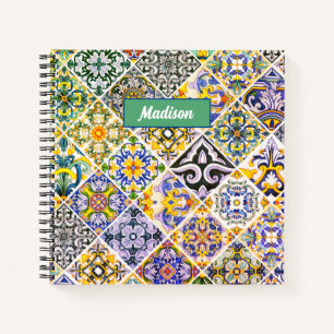 Sicilian Mediterranean Green Tiles Majolica Notebook