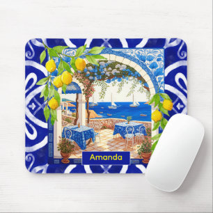 Sicilian Mediterranean majolica citrus blue tiles Mouse Mat