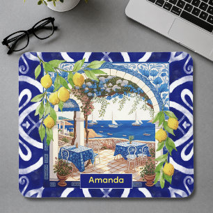 Sicilian Mediterranean majolica citrus blue tiles Mouse Mat