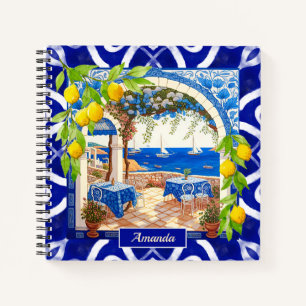 Sicilian Mediterranean majolica citrus blue tiles Notebook