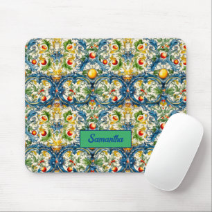 Sicilian Mediterranean oranges majolica blue Mouse Mat