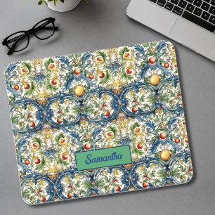 Sicilian Mediterranean oranges majolica blue Mouse Mat