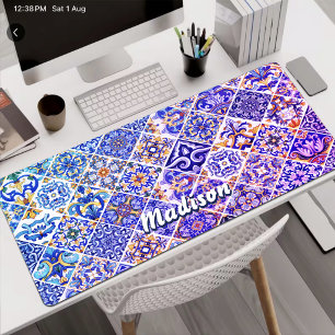 Sicilian Mediterranean Purple Tile Pattern Desk Mat