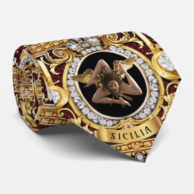 Sicilian Medusa Gems Trinacria  Tie (Rolled)