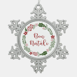 Sicilian Merry Christmas Wreath, Bon Natali Snowflake Pewter Christmas Ornament