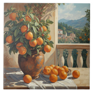 Sicilian Orange Tree Tile with Balustrade View