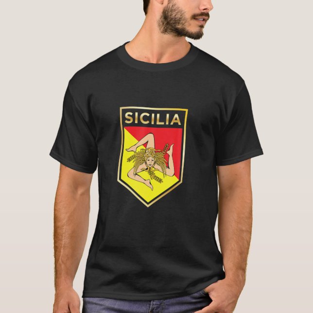 Sicilian Pride - Crest And Shield Sicilian Flag T-Shirt (Front)