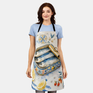 Sicilian Sardine Watercolor Art Apron