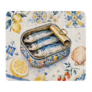 Sicilian Sardine Watercolor Art Cutting Board