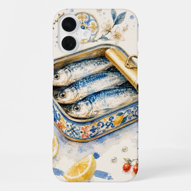 Sicilian Sardine Watercolor Art iPhone Case (Back)