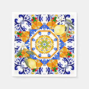 Sicilian style,lemons,majolica napkin