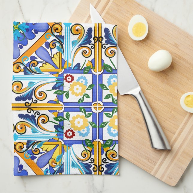 Sicilian style,majolica,lemons         tea towel (Quarter Fold)