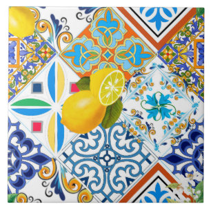 Sicilian style,majolica,lemons tile