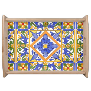 Sicilian style,majolica,summer,colourful pattern   serving tray