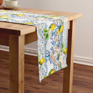 Sicilian style,summer art ,lemons Short Table Runner