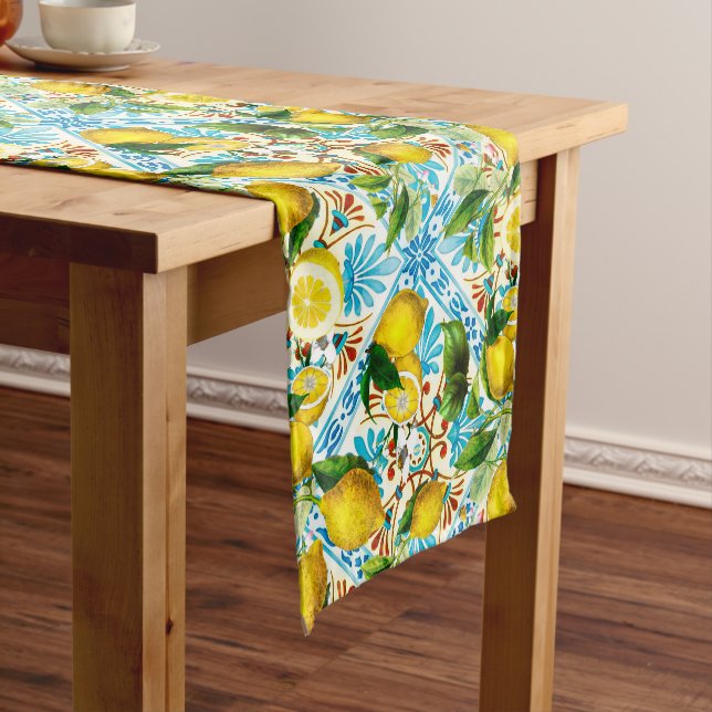 Sicilian style,summer art ,lemons  Short Table Runner (In Situ)