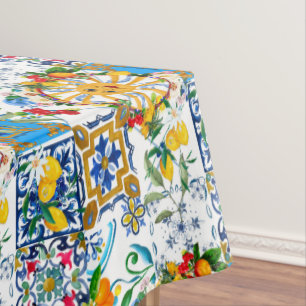Sicilian style,summer art,lemons    tablecloth
