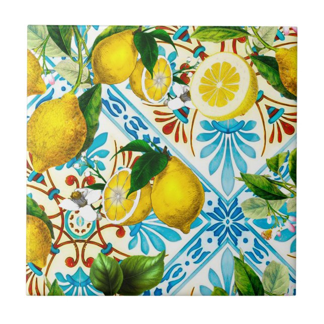  Sicilian style,summer art ,lemons   Tile (Front)