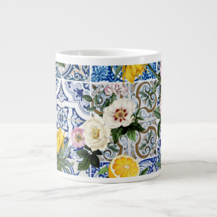 Sicilian style tiles with flowers and lemon large coffee mug