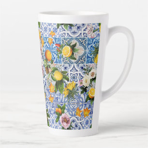 Sicilian style tiles with flowers and lemon latte mug