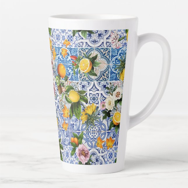 Sicilian style tiles with flowers and lemon latte mug (Right)