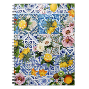 Sicilian style tiles with flowers and lemon  notebook
