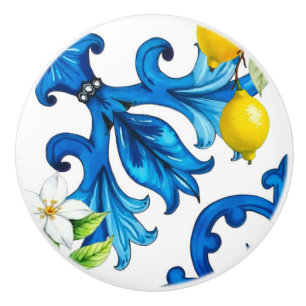 Sicilian,summer,lemon,mosaic,blue  ceramic knob
