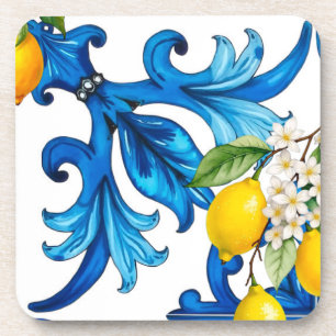 Sicilian,summer,lemon,mosaic,blue  coaster