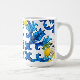 Sicilian,summer,lemon,mosaic,blue coffee mug