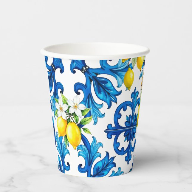 Sicilian,summer,lemon,mosaic,blue  paper cups (Front)