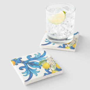 Sicilian,summer,lemon,mosaic,blue stone coaster