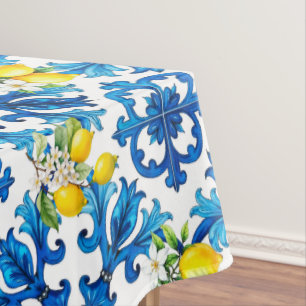 Sicilian,summer,lemon,mosaic,blue tablecloth