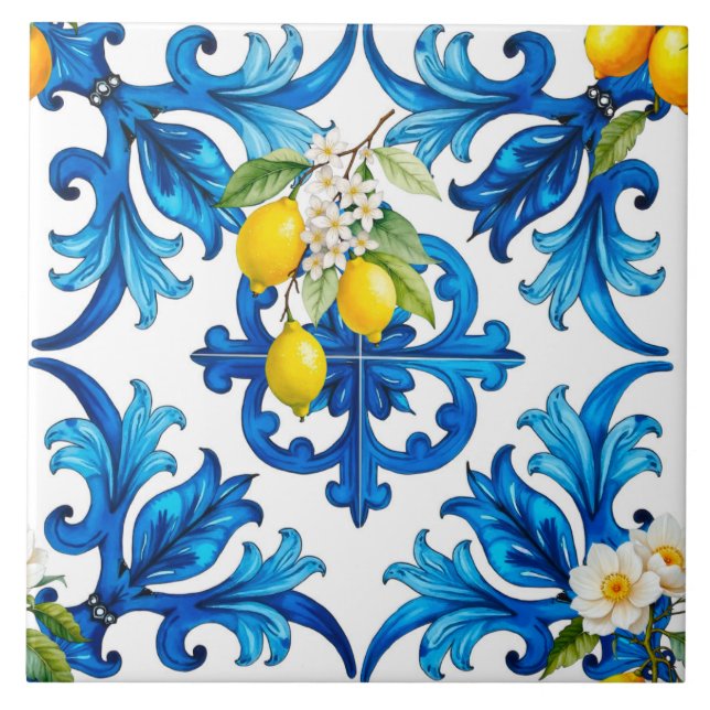 Sicilian,summer,lemon,mosaic,blue  tile (Front)