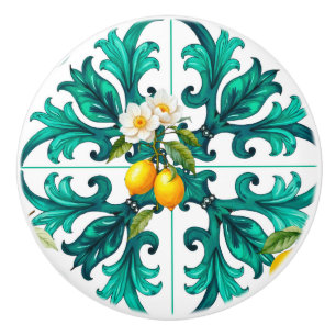 Sicilian,summer,lemon,mosaic,green, Ceramic Knob