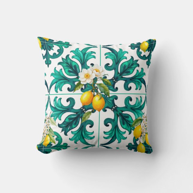 Sicilian,summer,lemon,mosaic,green, Cushion (Front)