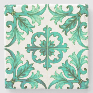 Sicilian,summer,lemon,mosaic,green, Stone Coaster