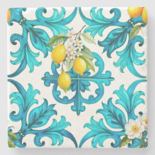 Sicilian,summer,lemon,mosaic,green, Stone Coaster