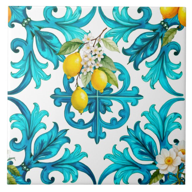 Sicilian,summer,lemon,mosaic,green, Tile (Front)