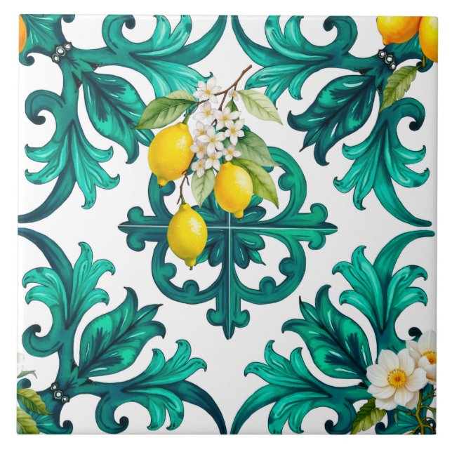 Sicilian,summer,lemon,mosaic,green, Tile (Front)
