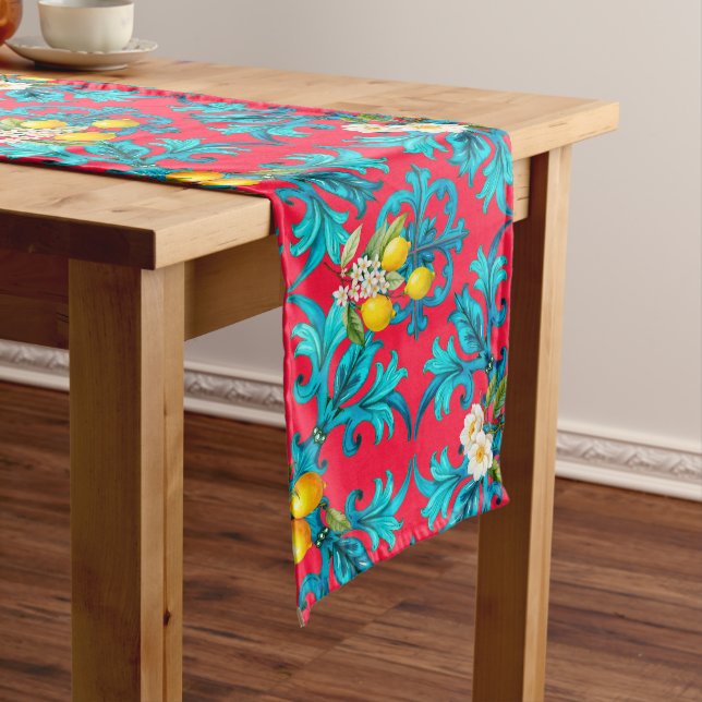Sicilian,summer,lemon,mosaic,pink, Medium Table Runner (In Situ)