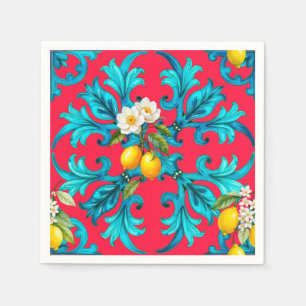 Sicilian,summer,lemon,mosaic,pink, Napkin