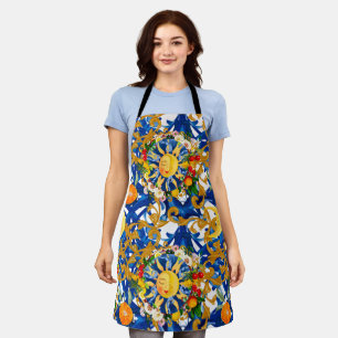 Sicilian sun,half moon,summer,majolica,lemon, apron