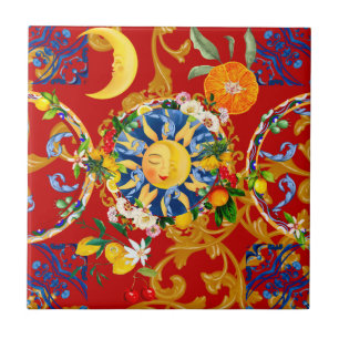 Sicilian sun,half moon,summer,majolica,lemon art, tile